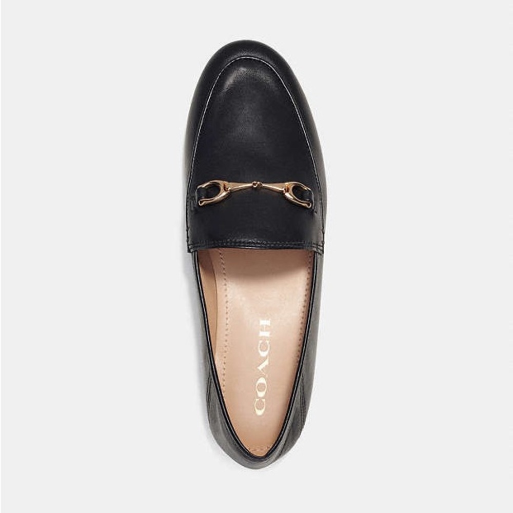 Coach Black Leather Slip-On Loafers with Horsebit Detail